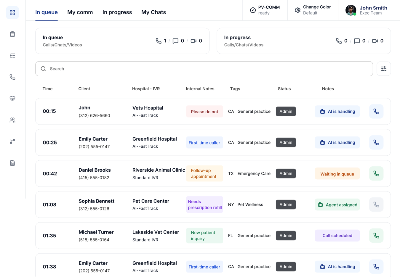Centralized Call Queue and Status Tracking