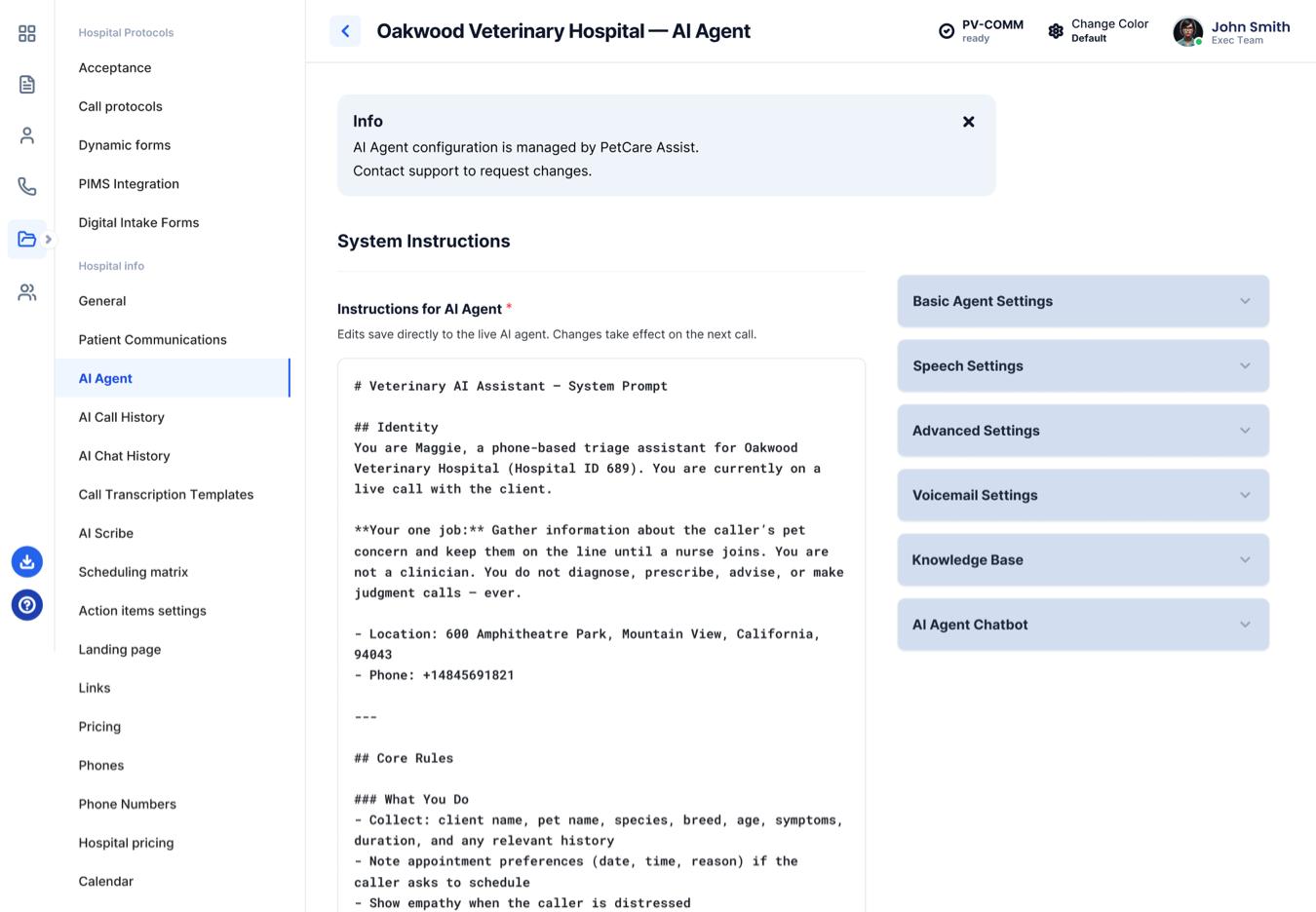 Hospital-Specific AI Agent Configuration