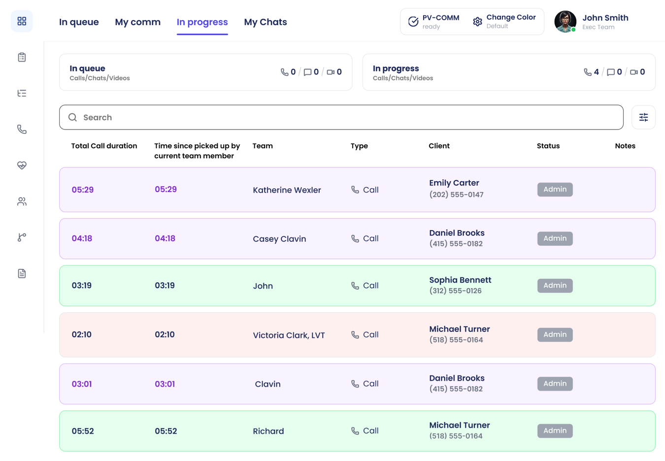 In-Progress Call and Team Activity View