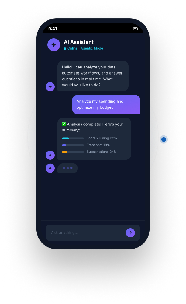 In-app AI assistant chat analysing spending and summarising a budget